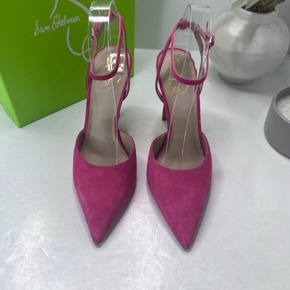 Sam Edelman Avril Suede Ankle Strap Stiletto Heeled Sandals Dahlia Pink Women 8M - Picture 5 of 10